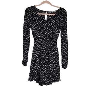 𝅺KIMCHI‎ Blue Long Sleeve Black Floral Dress